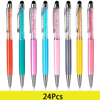 24pcs קריסטל עטים נוצצים יהלום עטים די ביומן עט מתכת דק עטים כדוריים מסך מגע חרט מצחיק עט